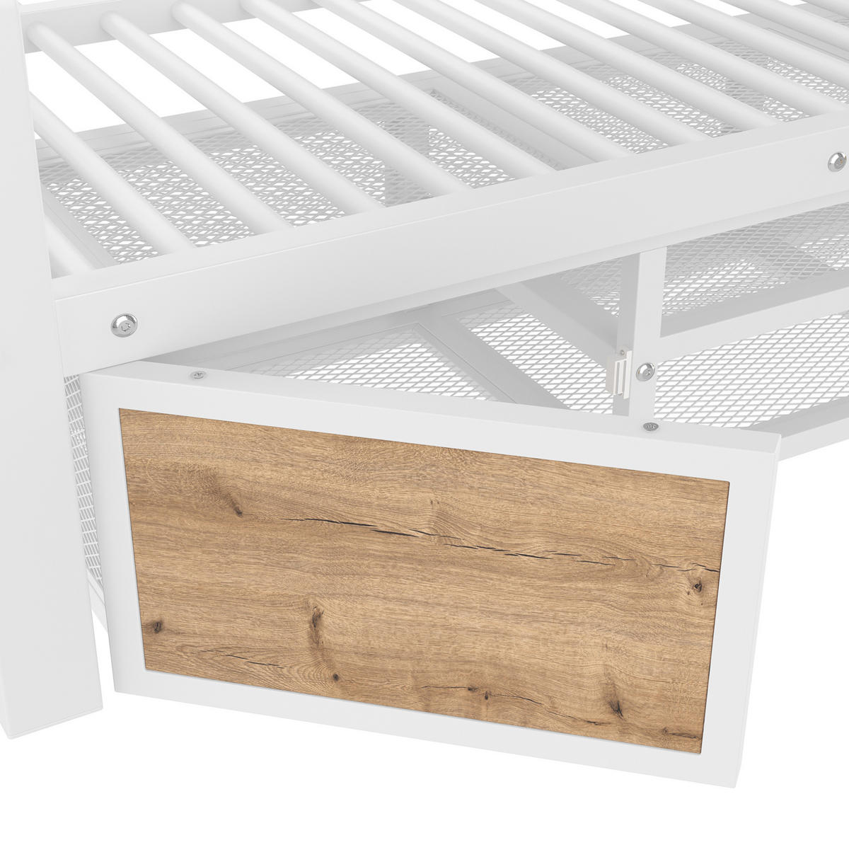 ETAGENBETT aus Metall und MDF 140x200 cm Weiß mit Schuhschrank, Staufächern und Leiter - Weiß, Metall (140/200cm) - Modfu
