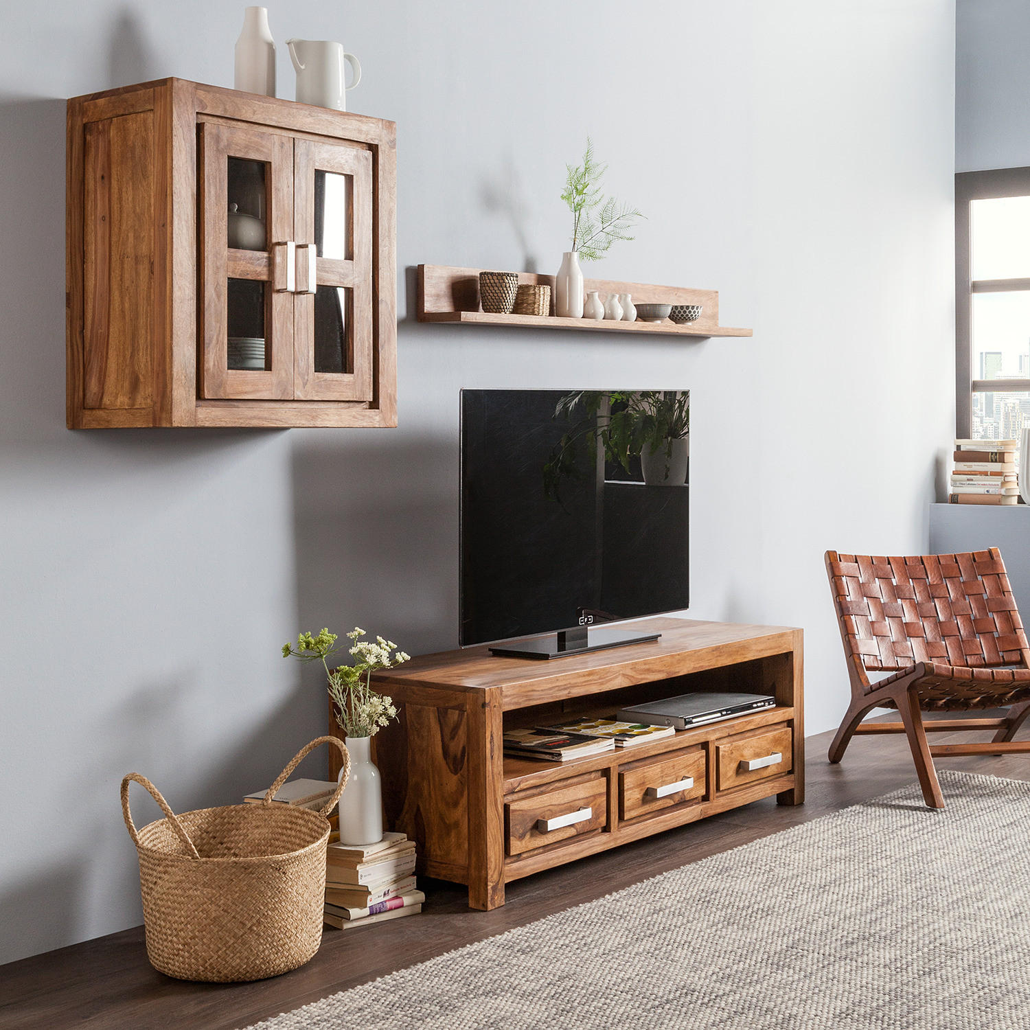 WANDBOARD - Sheesham massiv - Sheeshamfarben, Holz (140/15/15cm) - home24