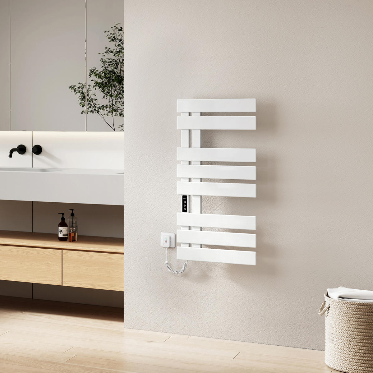 HANDTUCHHEIZKÖRPER Elektrisch mit Thermostat, App- und Sprachsteuerung Weiß 85/40 cm - Weiß, Metall (40/85/11cm) - EMKE