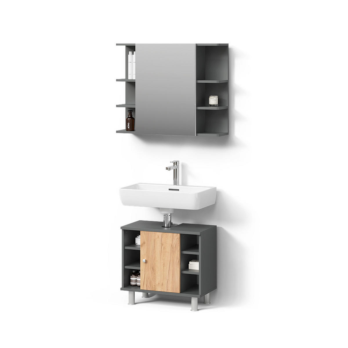 BADMÖBEL-SET Fucino Anthrazit/Goldkraft Eiche 2 Teile - Anthrazit/Eiche Wotan, Holzwerkstoff (60/54/32cm) - Livinity®