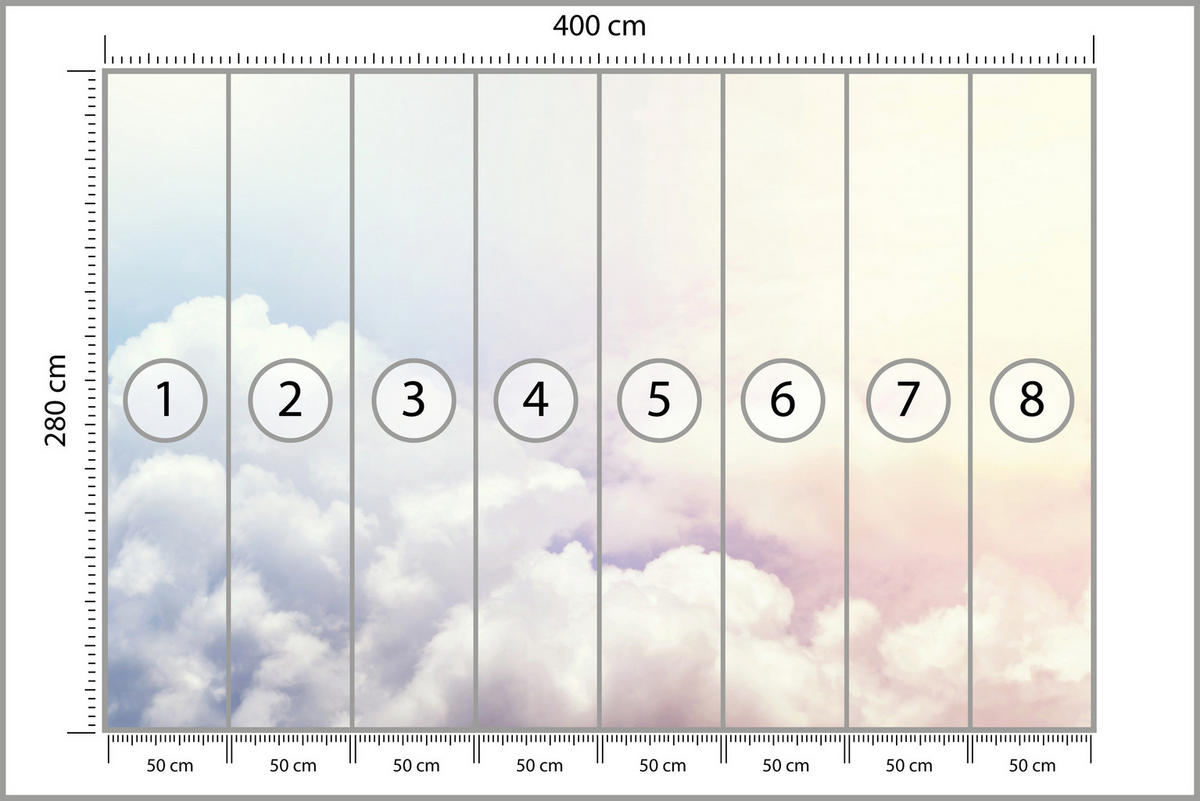FOTOTAPETE für Schlafzimmer Blau Rosa Himmel Wolken 400x280 - Blau/Beige, Papier (400/280cm) - Muralo