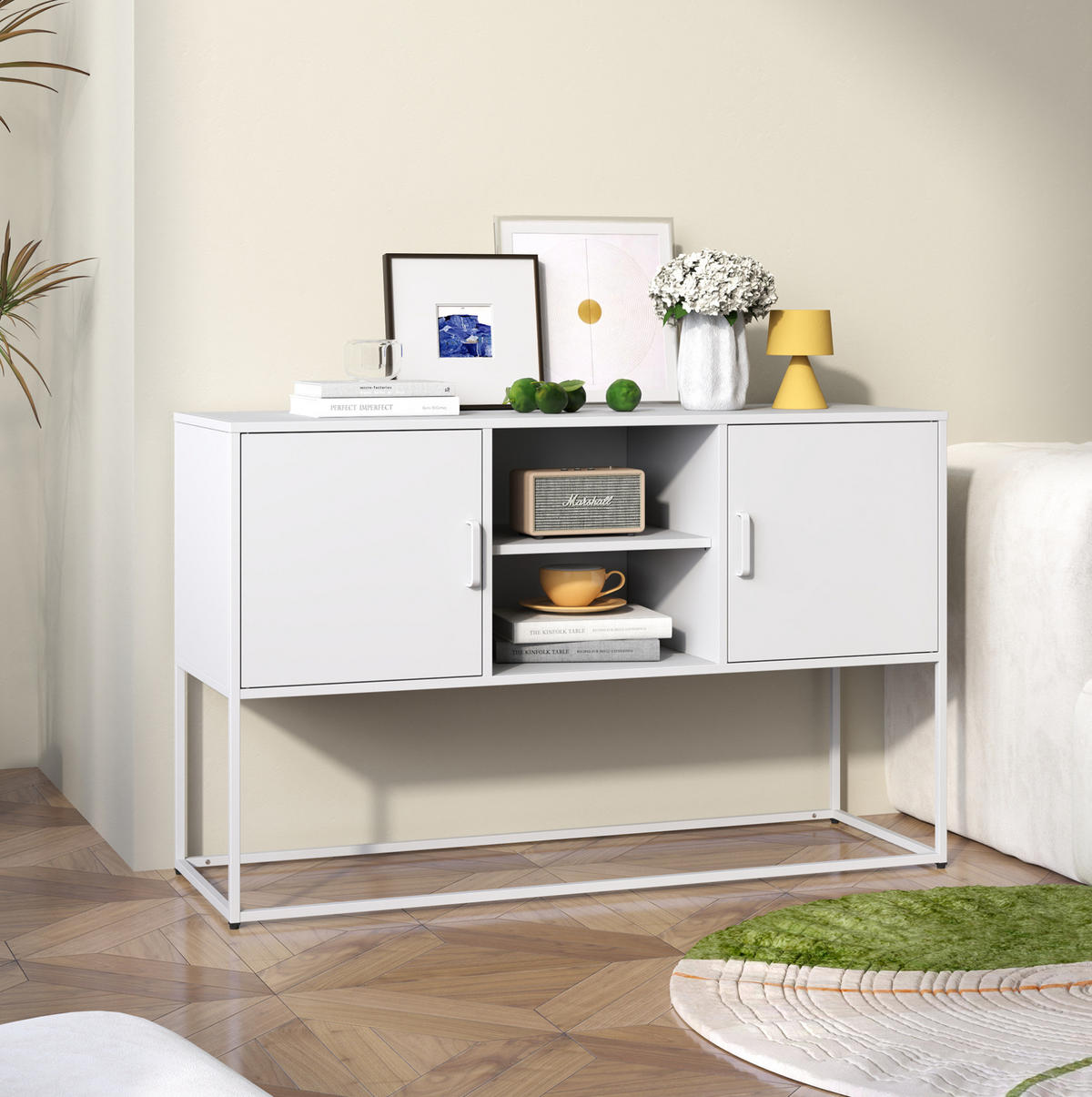 SIDEBOARD 120/40/75 cm weiß aus Metall mit 6 Fächern - Weiß, Metall (120/75/40cm) - OKWISH
