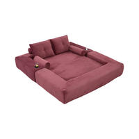 SCHLAFSOFA mit Klappfunktion, Memory-Kissen und Getränkehalter aus Cord - Weinrot, Textil (180/80/98cm) - EVRYAE