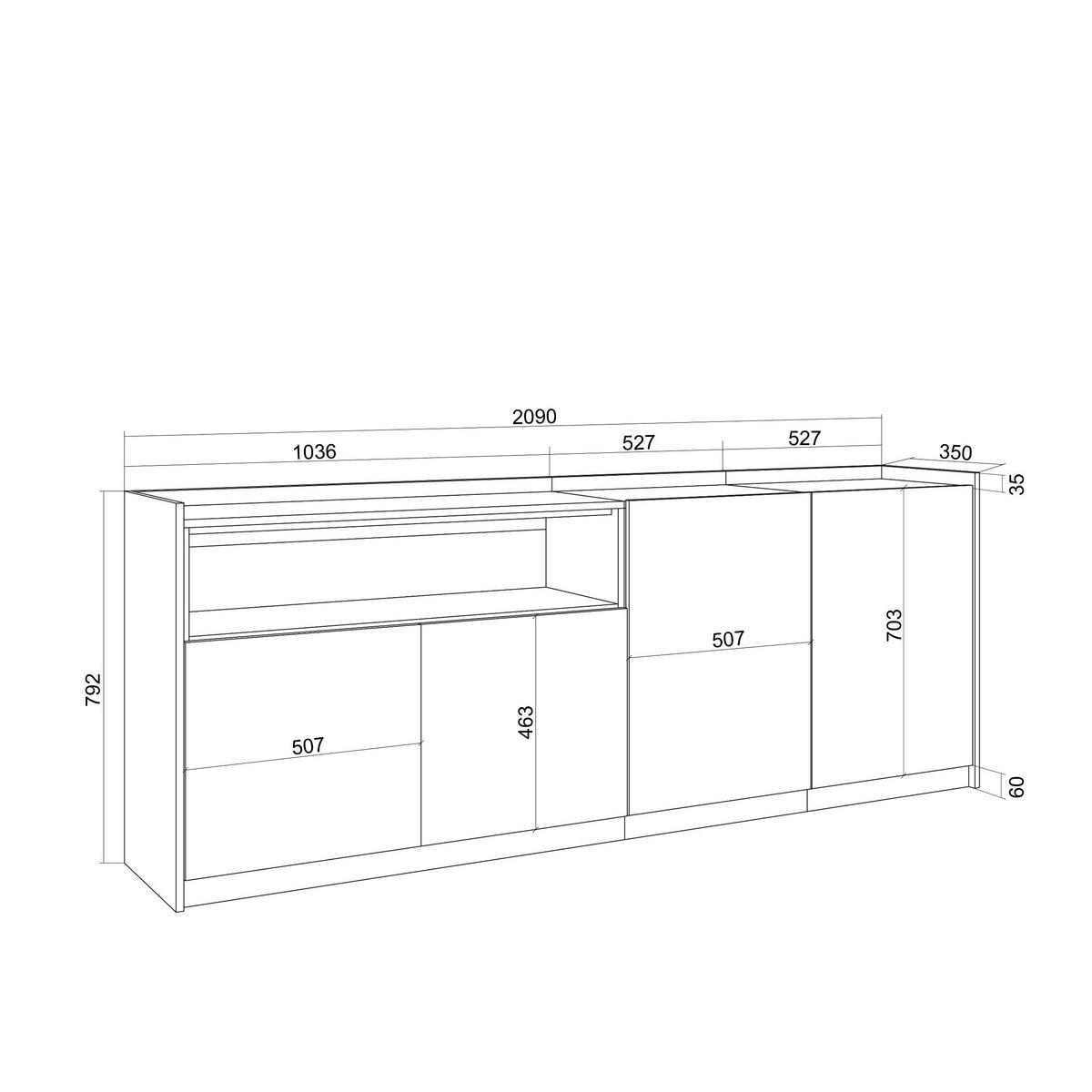 SIDEBOARD, Highboard, Dunkler Eiche und Schwarz, 207/37/80cm - Dunkelbraun, Holzwerkstoff (207/80/37cm) - Skraut Home
