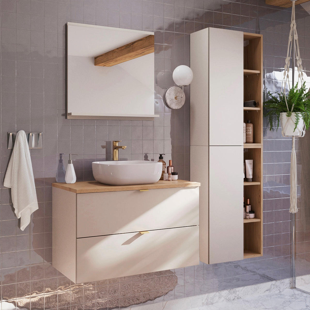 BADMÖBEL 80.6cm Azel 2er-Set Kaschmir - Beige, Holzwerkstoff (80.6/52/46cm) - Petits-meubles