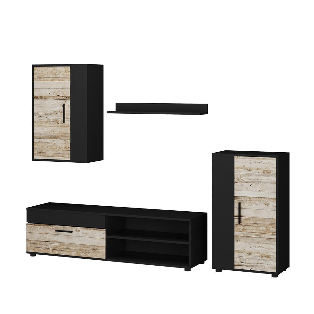 WOHNWAND Berno Anthrazit/Beige 4-teiliges Set - Anthrazit/Beige, Holzwerkstoff (139.8/38.9/35.4cm) - Vicco