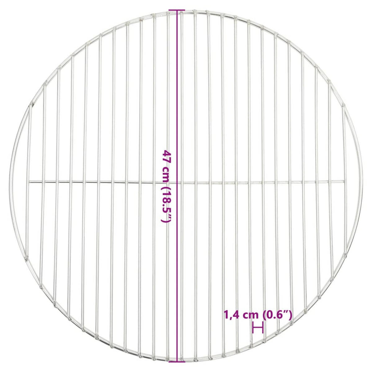 GRILLROST Rund Ø47 Cm 304 Edelstahl - Silberfarben, Metall (47/47cm) - vidaXL