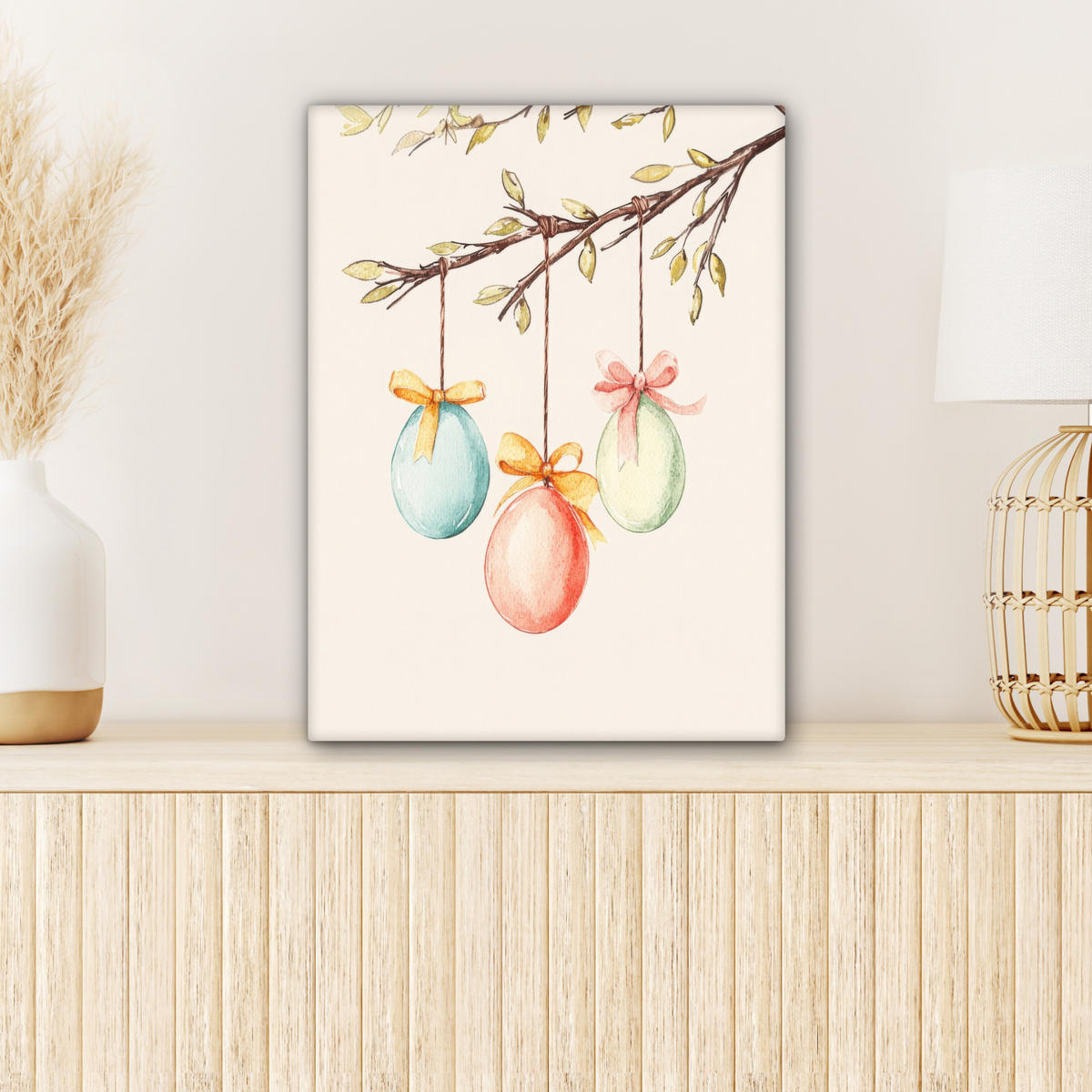 LEINWANDBILD Osterkuchen - Schleife - Eier Room Decor 30x40 cm - Creme, Textil (30/40cm) - MuchoWow