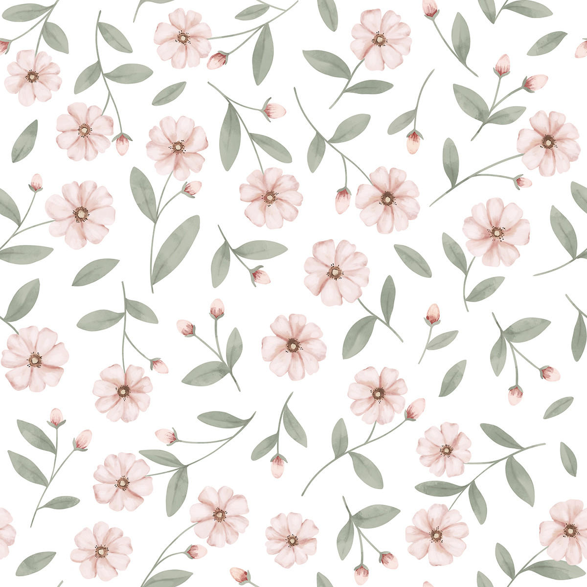 VLIESTAPETE Eden Blumen 50 cm x 10 m rosa/grün - Hellrosa/Salbeigrün, Papier (50/1000cm) - Lilipinso