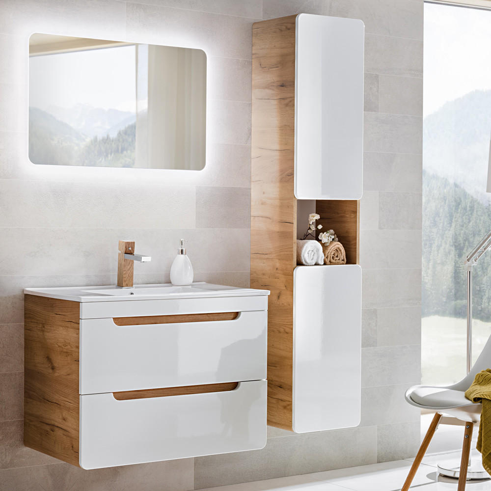 BADMÖBEL-SET 3-TLG. Luton-56 - Weiß, Holzwerkstoff (131/200/46cm) - Lomado