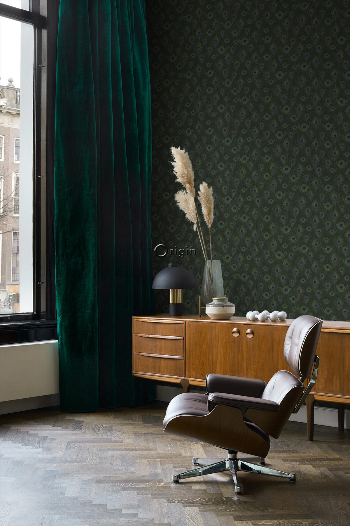 TAPETE Pfauenfedern 53 cm x 10.05 m - Grün, Papier (53/1000cm) - Origin Wallcoverings
