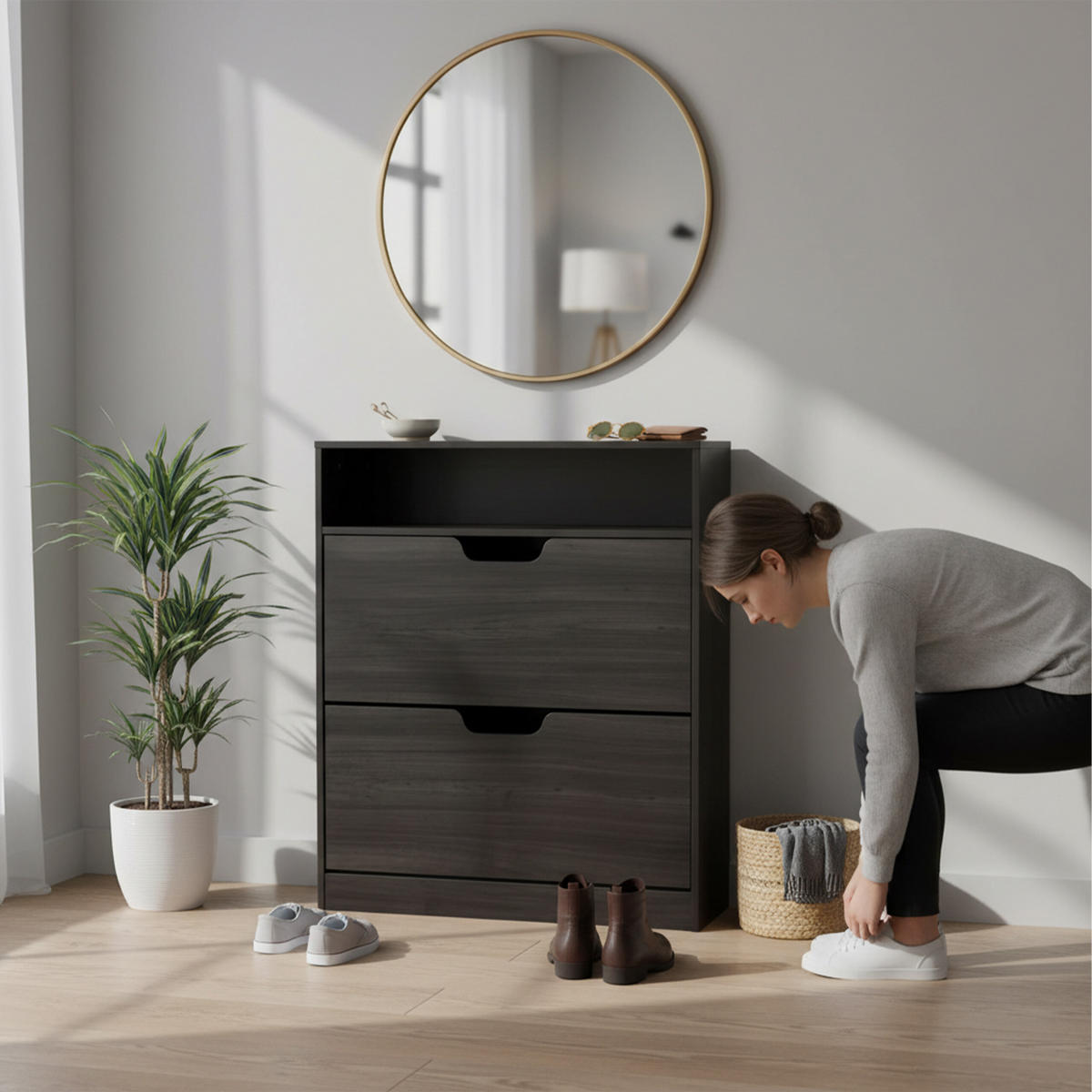 SCHUHSCHRANK - Grau, Holzwerkstoff/Kunststoff (80/102/24cm) - Relaxdays