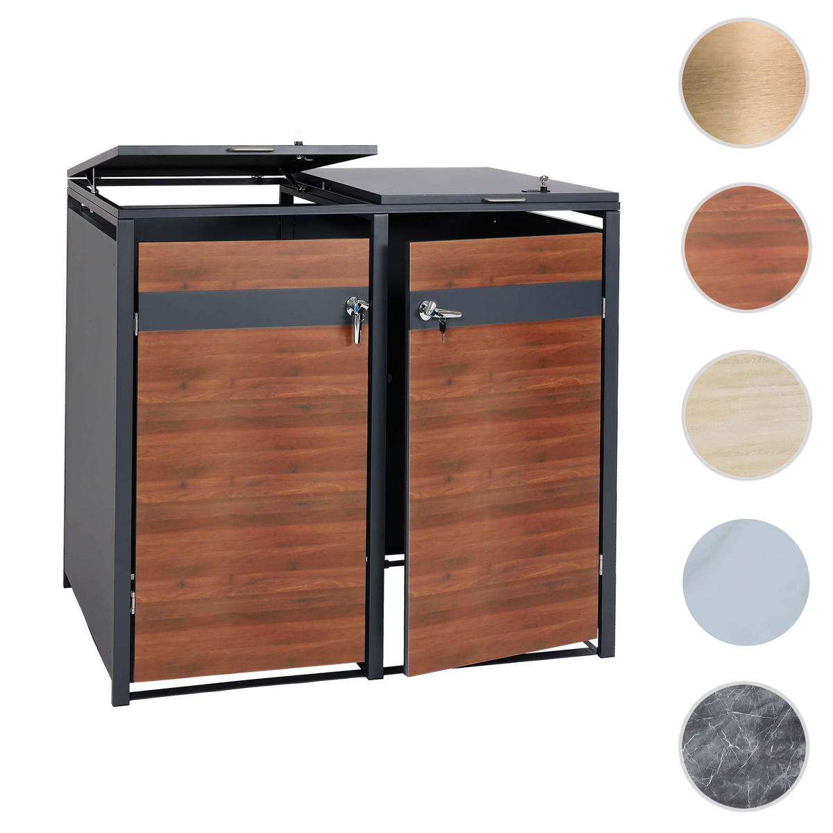 2ER MÜLLTONNENVERKLEIDUNG rechteckig Anthrazit, Kirschbaum Dekor - Kirschbaumfarben/Anthrazit, Metall (132/117/80cm) - MCW