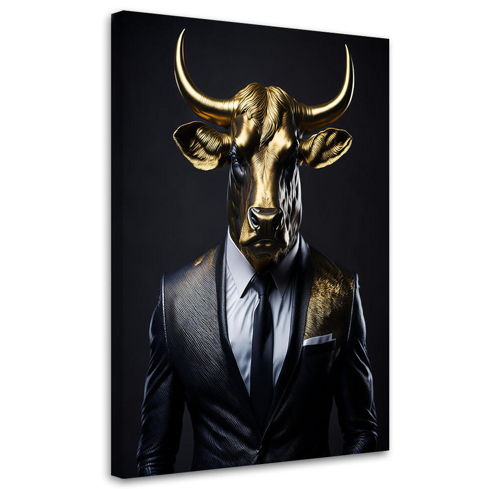 WANDBILD stier tiere im anzug - Goldfarben, Textil (60/90cm) - Feeby
