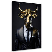 WANDBILD stier tiere im anzug - Goldfarben, Textil (70/100cm) - Feeby