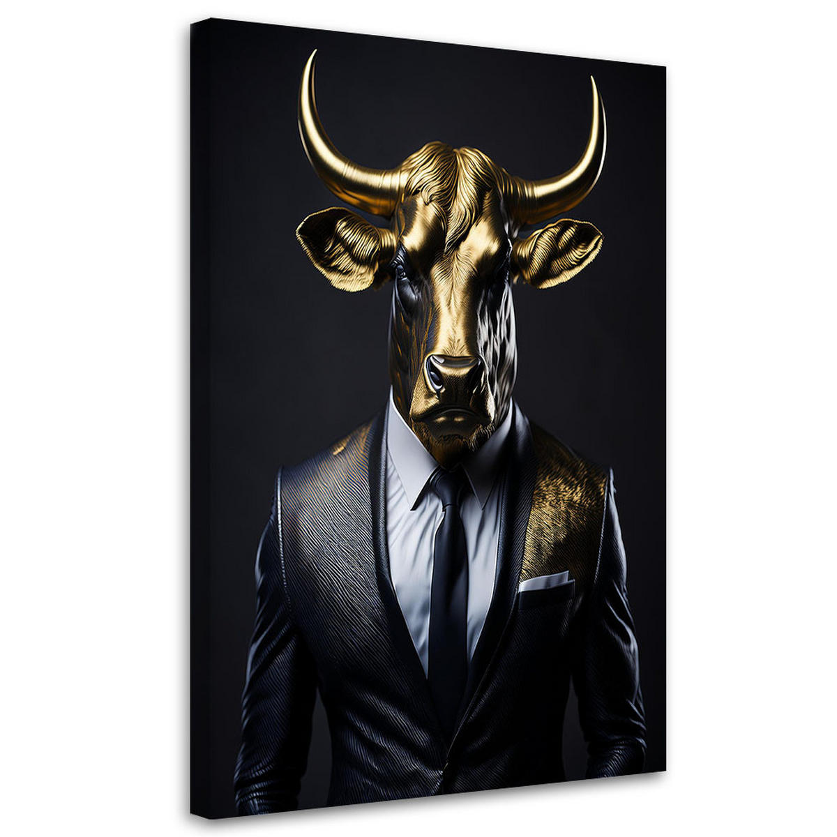 WANDBILD stier tiere im anzug - Goldfarben, Textil (70/100cm) - Feeby