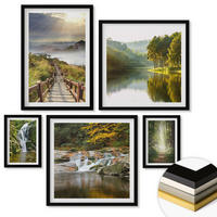 WANDBILDER 5er-Set - 50x50 cm & 20x30 cm & 40x60 cm Schwarzer Rahmen - Grüne Blätter von eleganten Sukkulenten - Schwarz, Kunststoff (40/60cm) - ArtPrintCave