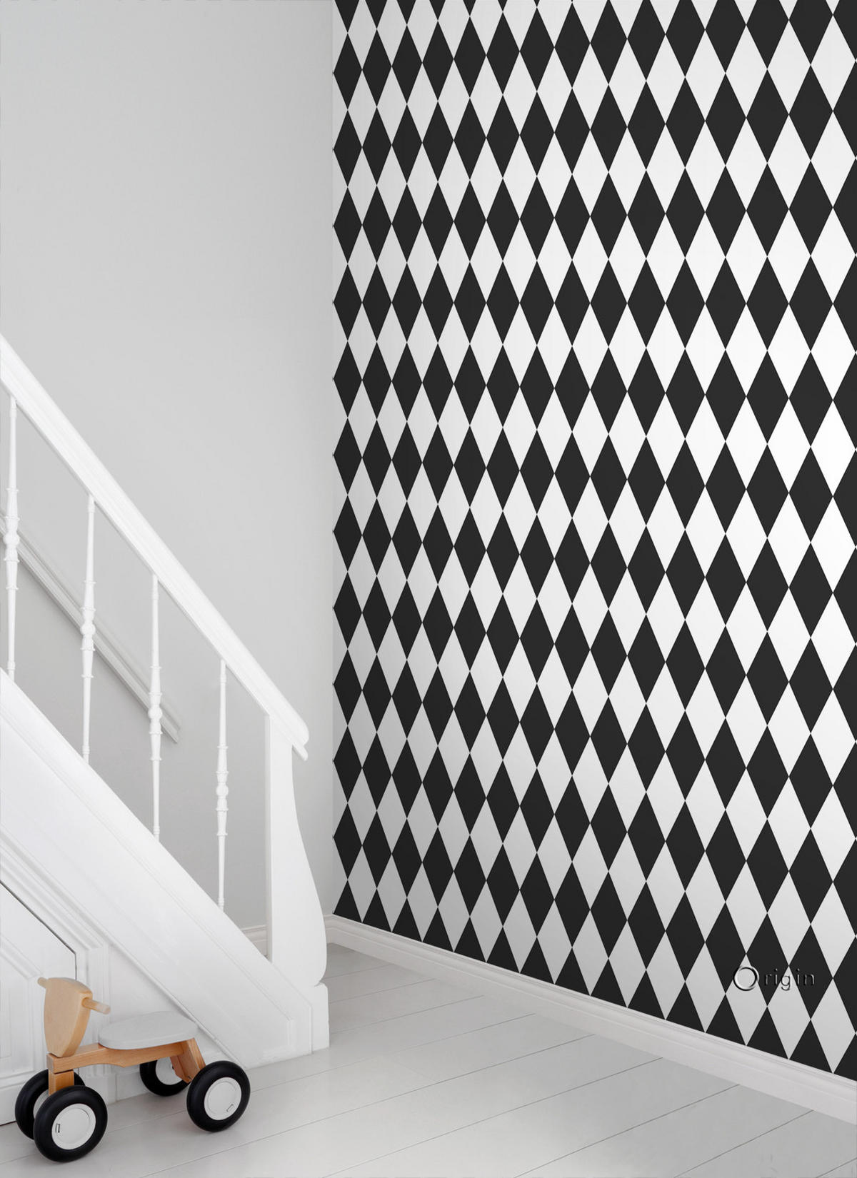 TAPETE Karomuster 53 cm x 10.05 m - Schwarz, Papier (53/0.1cm) - Origin Wallcoverings