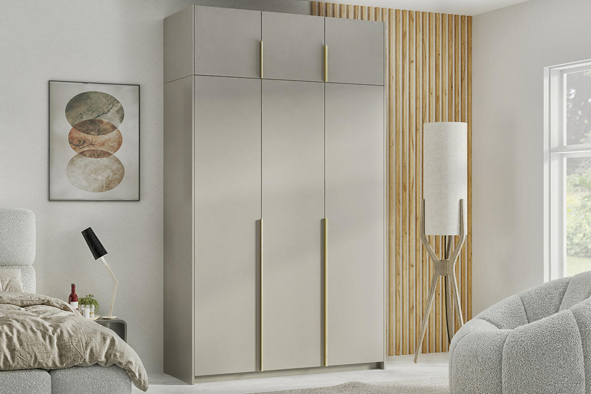 DREHTÜRENSCHRANK Apollonia I ohne Spiegel 150x204cm 3-türig, kaschmir, goldene Griffe - Kaschmir/Goldfarben, Kunststoff (58/250/150cm) - Margaret Hadas24