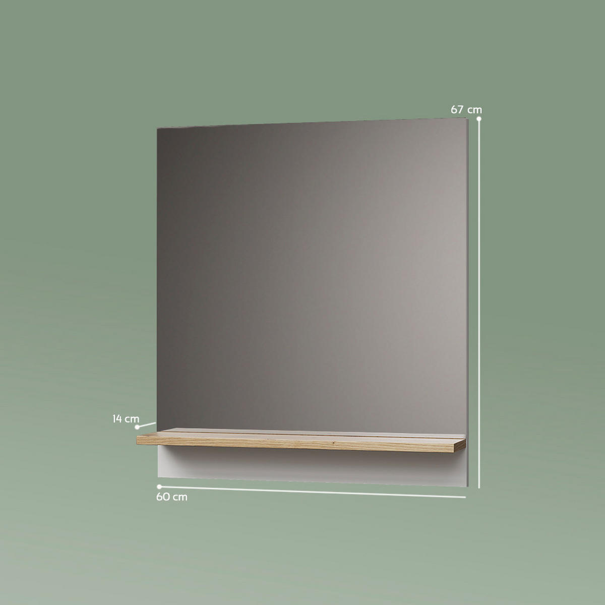 BADSPIEGEL Timavo Weiß 60 x 67 cm mit Regal - Weiß/Eiche Artisan, Holzwerkstoff (60/67/14cm) - Livinity®