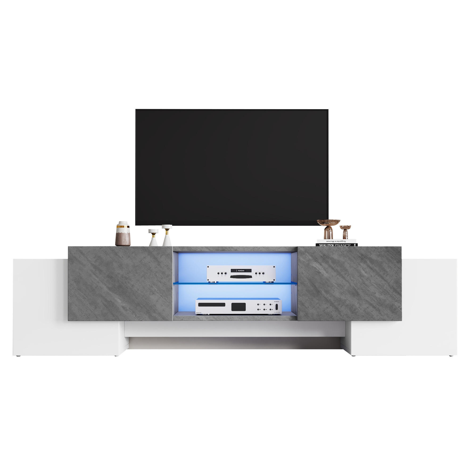 TV-LOWBOARD 180/40/46,5 cm weiß-grau aus MDF mit LED-Beleuchtung - Weiß, Holzwerkstoff (180/46.5/40cm) - OKWISH