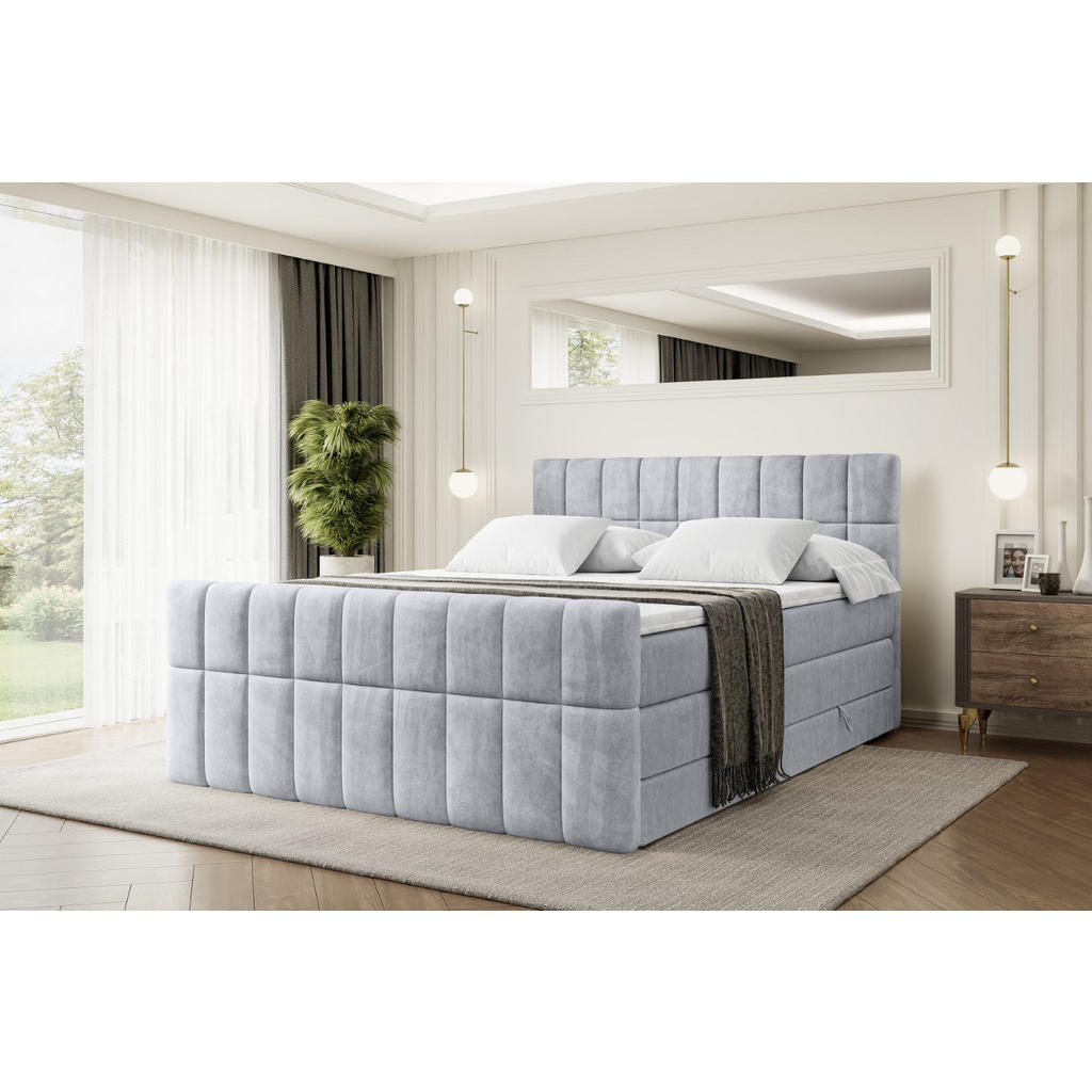 Thumbnail - Altdecor Boxspringbett, Hellgrau, Holzwerkstoff, Höhe ca. 20 cm, 160x200 cm, Schlafzimmer, Betten, Boxspringbetten