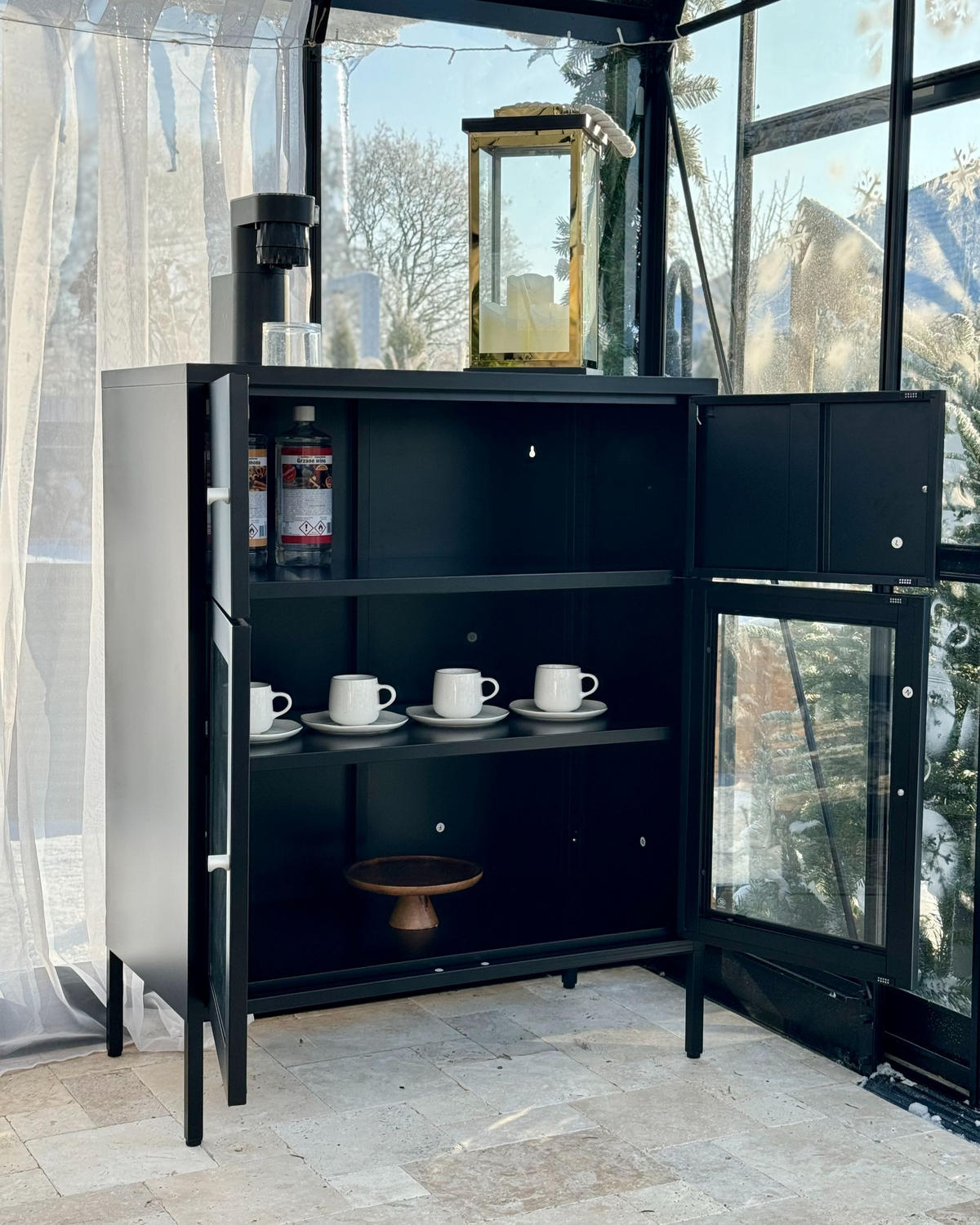 SIDEBOARD mit Glastüren Metall 80 cm Schwarz Esholt - Schwarz, Metall (80/102/40cm) - Beliani