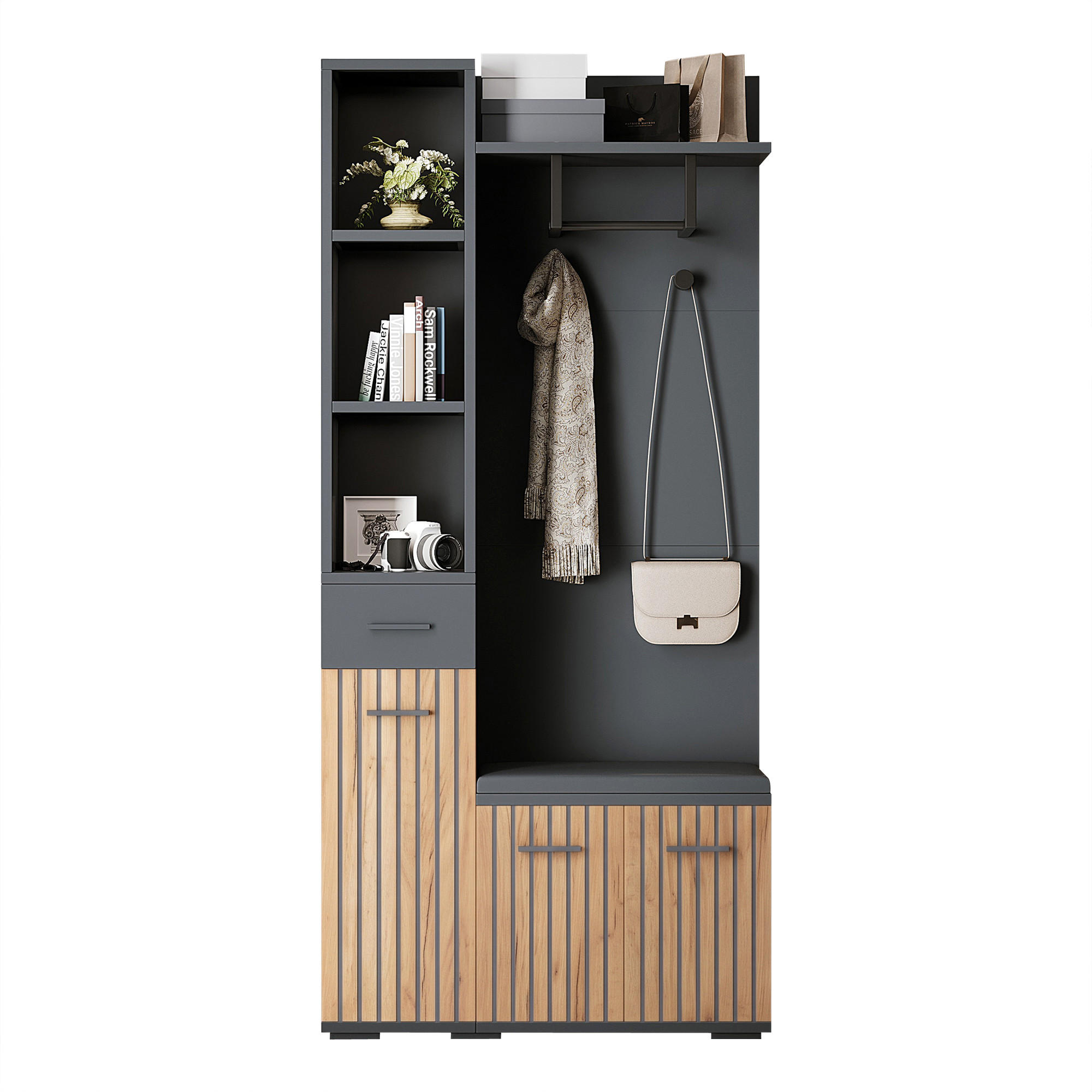 Flieks Garderobe Natur, Schwarz 80x175x35 cm