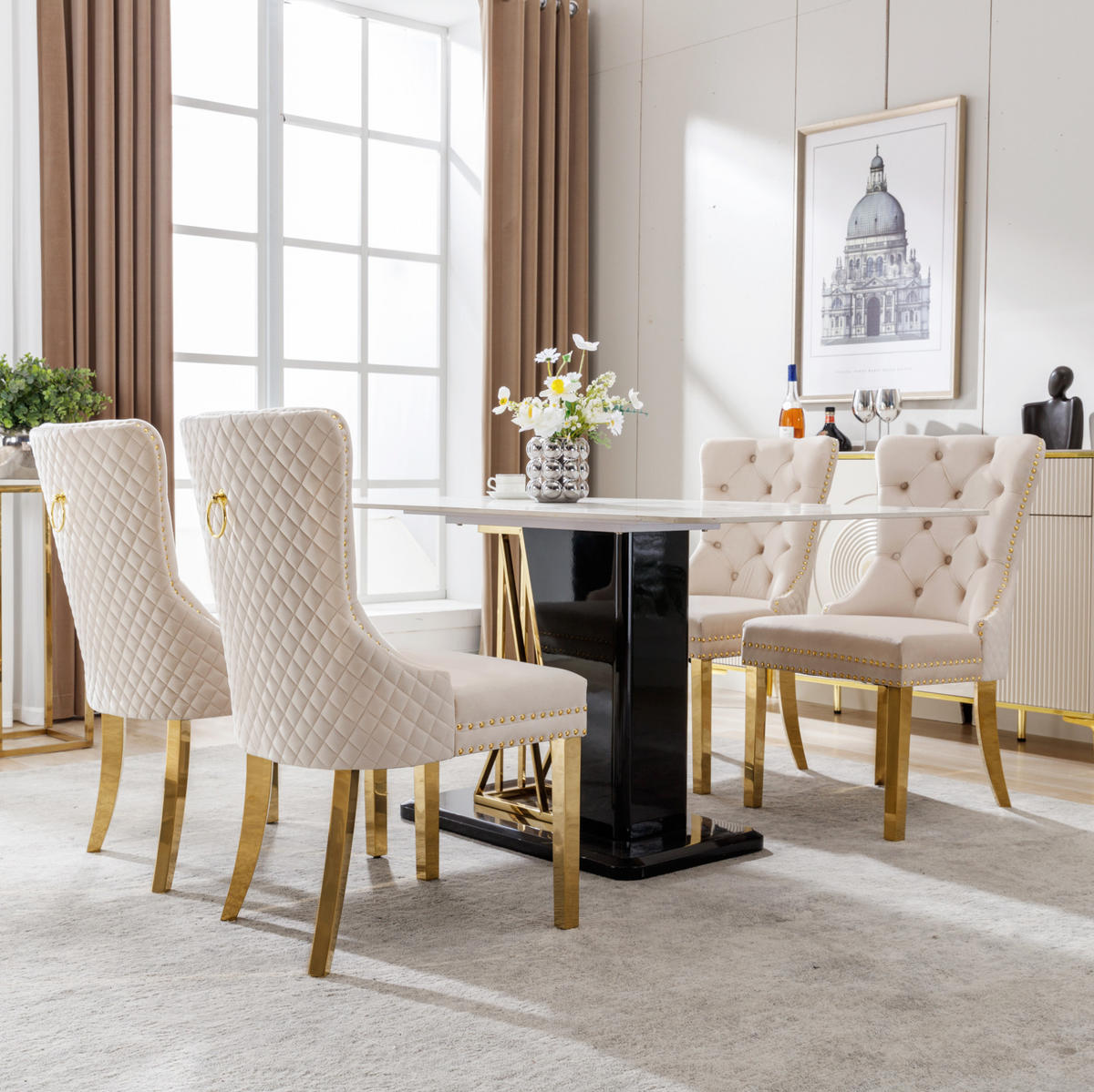 ESSZIMMERSTUHL Samt Beige mit Edelstahlbeinen - Beige, Metall (45/95/50.7cm) - Meubliv