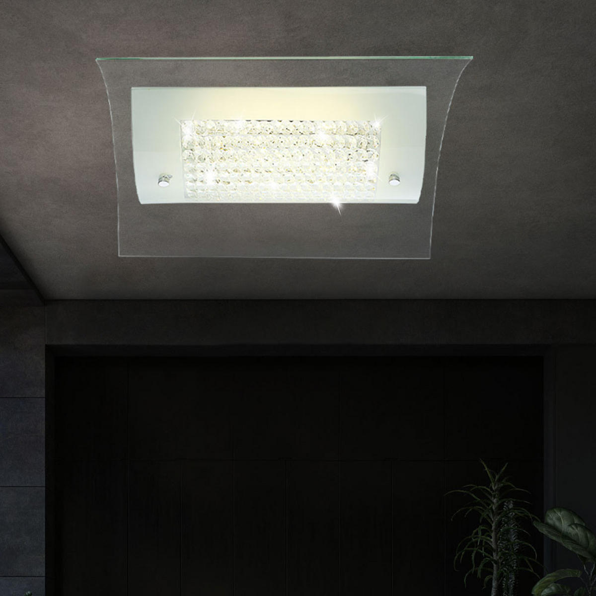 LED DECKENLEUCHTE Metall Kristalloptik Weiß - Weiß, Glas (35/34/10.5cm) - Globo Lighting