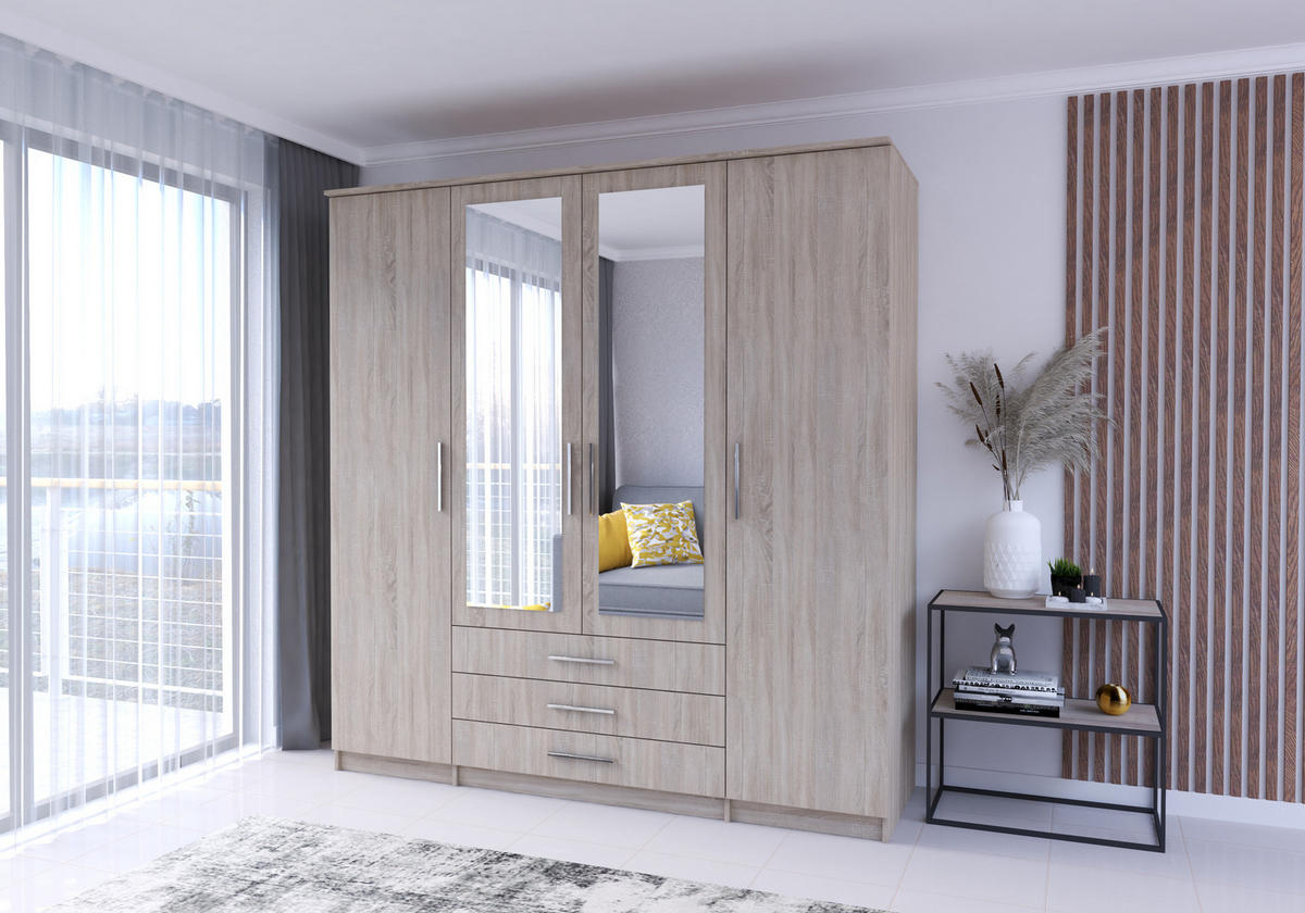 DREHTÜRENSCHRANK - RUTH 4D SONOMA - Sonoma Eiche, Holzwerkstoff/Metall (200/210/64cm) - Möblo