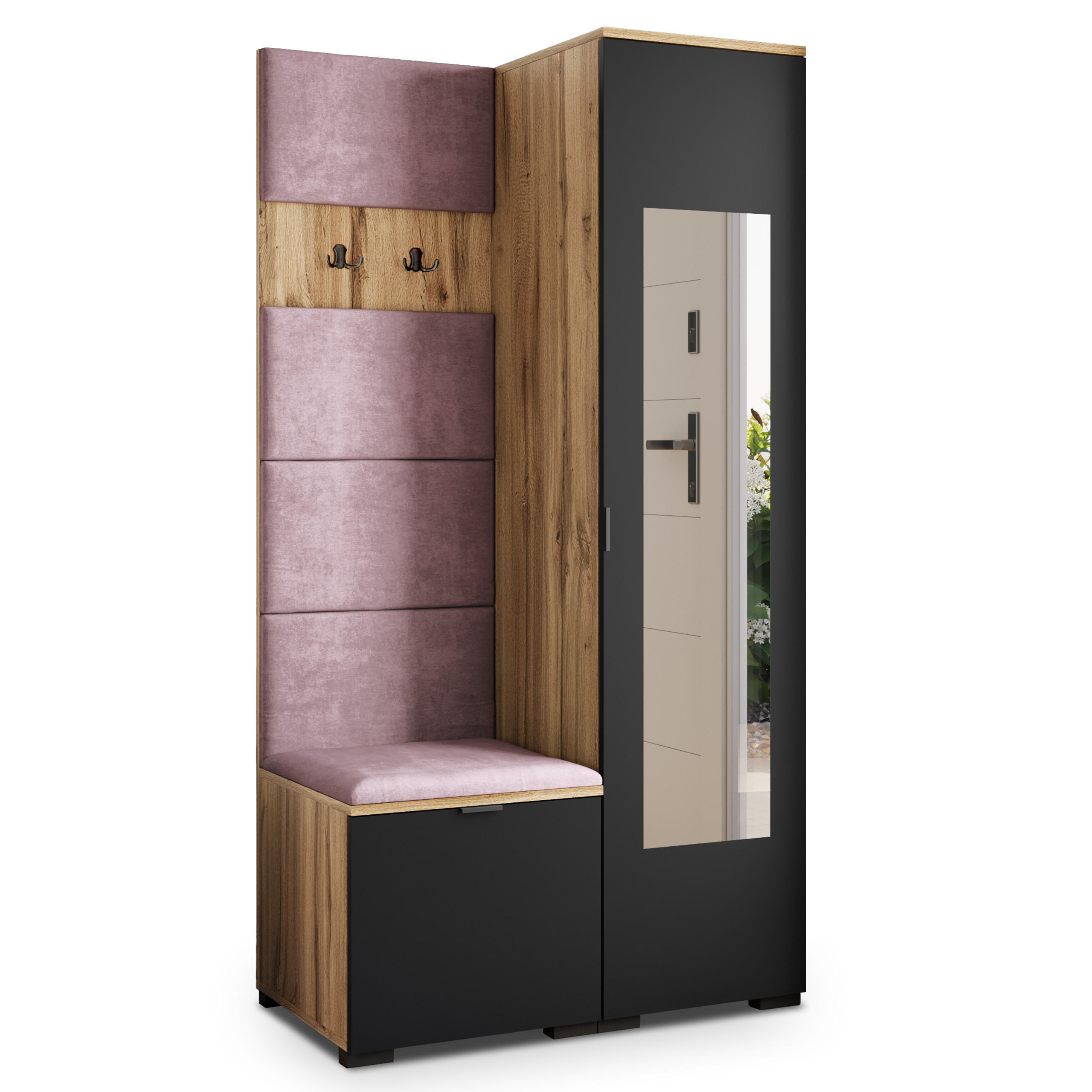 Masseno Garderobenschrank Eiche Wotan, Schwarz, Lila 95x181x51 cm