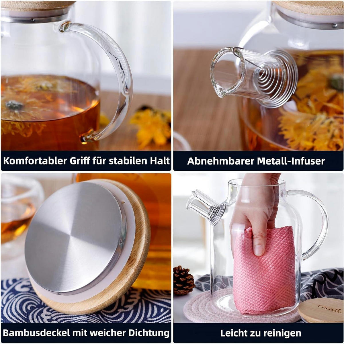 TEEKANNE Glas mit Siebeinsatz 1,5 Liter herdplattensicher - Transparent, Glas (19/14.9cm)