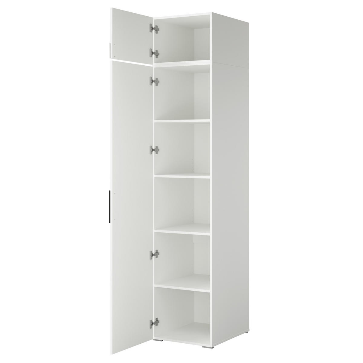 DREHTÜRENSCHRANK mit Einlegeböden und Aufsatz Napoli 1D 50 Weiß (schwarzer oder goldener Griff) - Silberfarben/Schwarz, Holzwerkstoff/Kunststoff (50/35/60cm) - mzm24