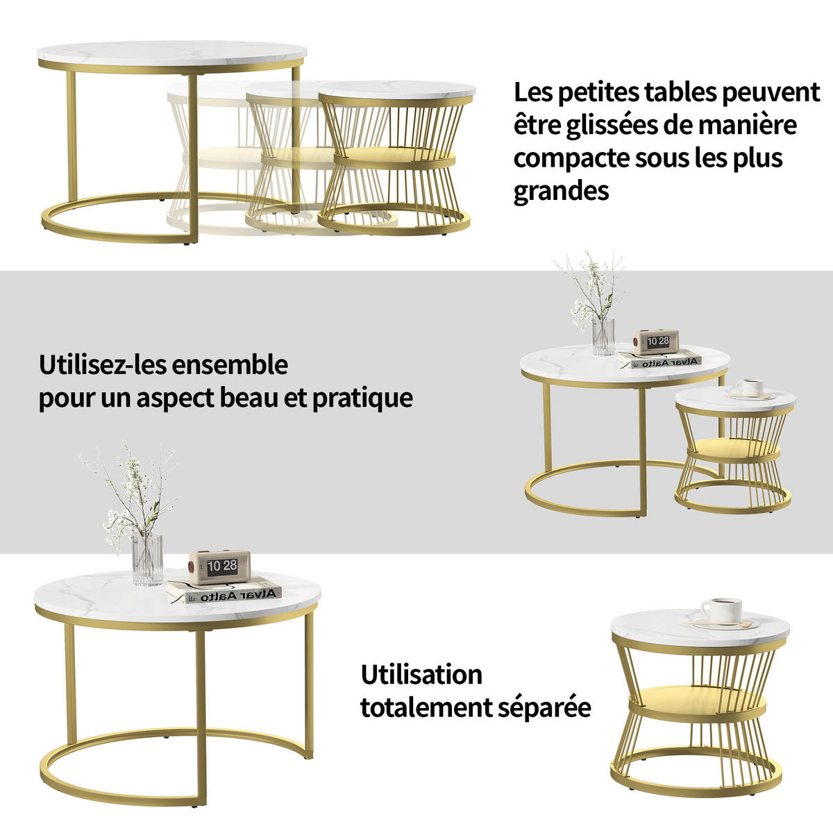 COUCHTISCH 2er Set Beistelltisch Rund, Gold - Goldfarben, Metall (70/70/45.5cm)