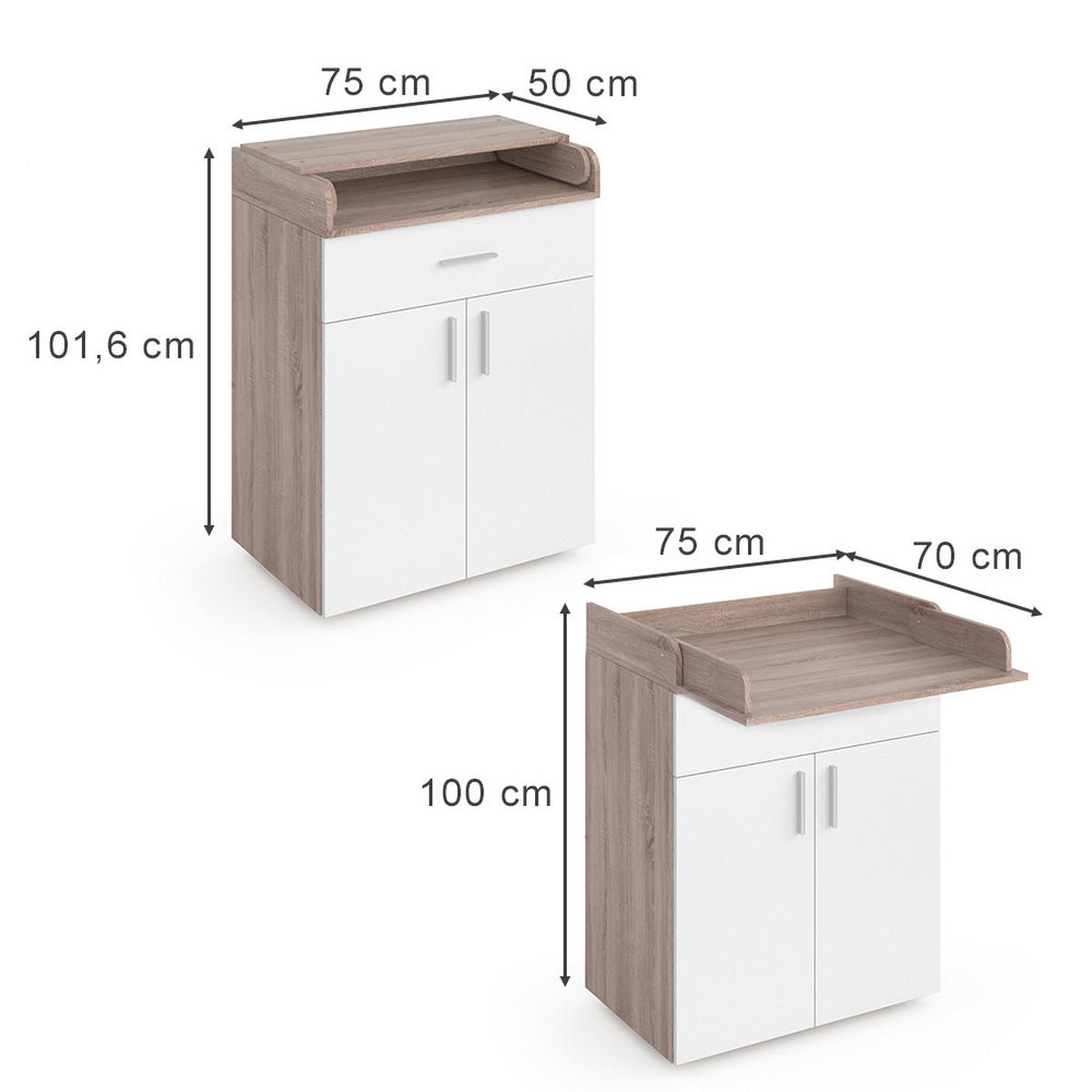 PREBAĽOVACÍ PULT Lena Biela/Sonoma - biela/dub sonoma, kompozitné drevo (75/100/50cm) - Vicco