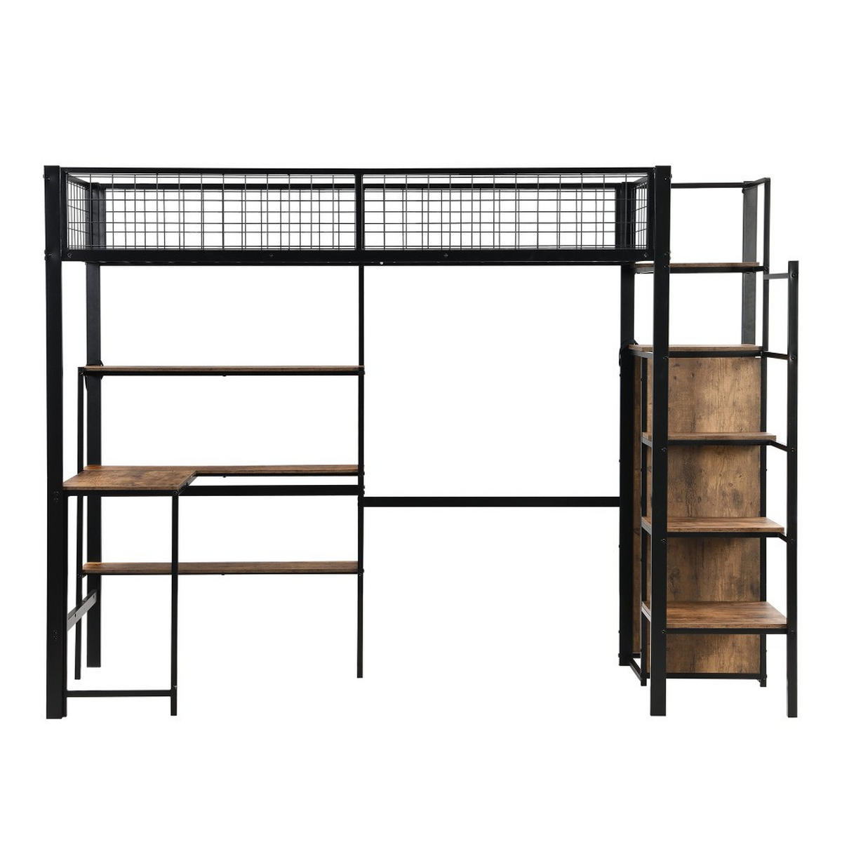 HOCHBETT 90x200cm mit Einbauschrank in schwarz - Schwarz, Metall (90/200cm) - KOMHTOM