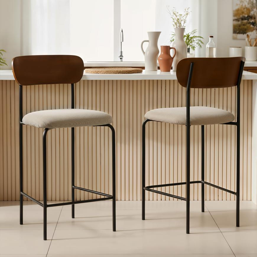 Thumbnail - Sicaan Barhocker, Beige, Textil, 1-Sitzer, 46x95.5x52.5 cm, Esszimmer, Barmöbel, Barhocker