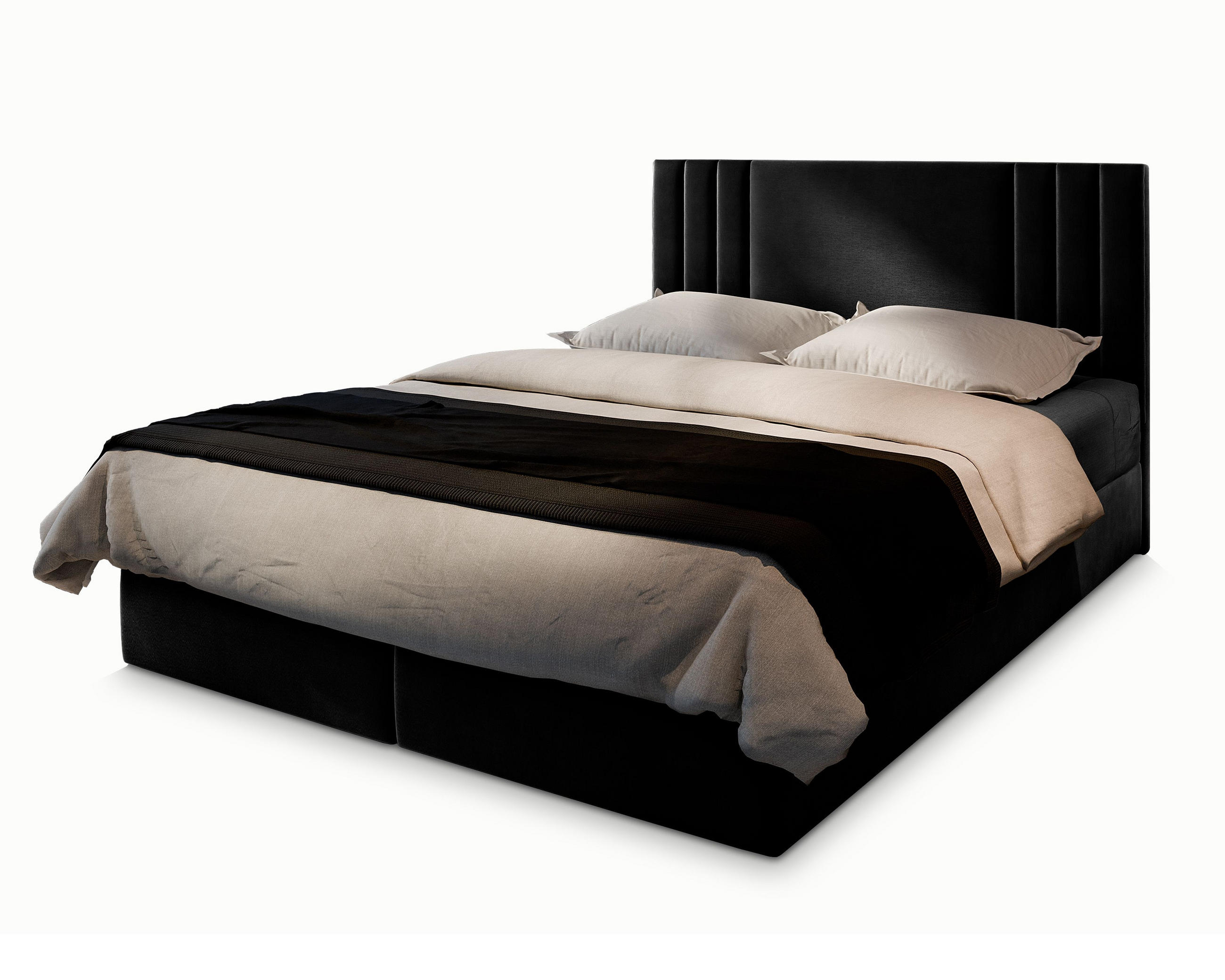 BOXBETT BRES 180x200 cm mit Matratze und Topper - Schwarz - Schwarz, Holz (180/200cm) - MASSENO