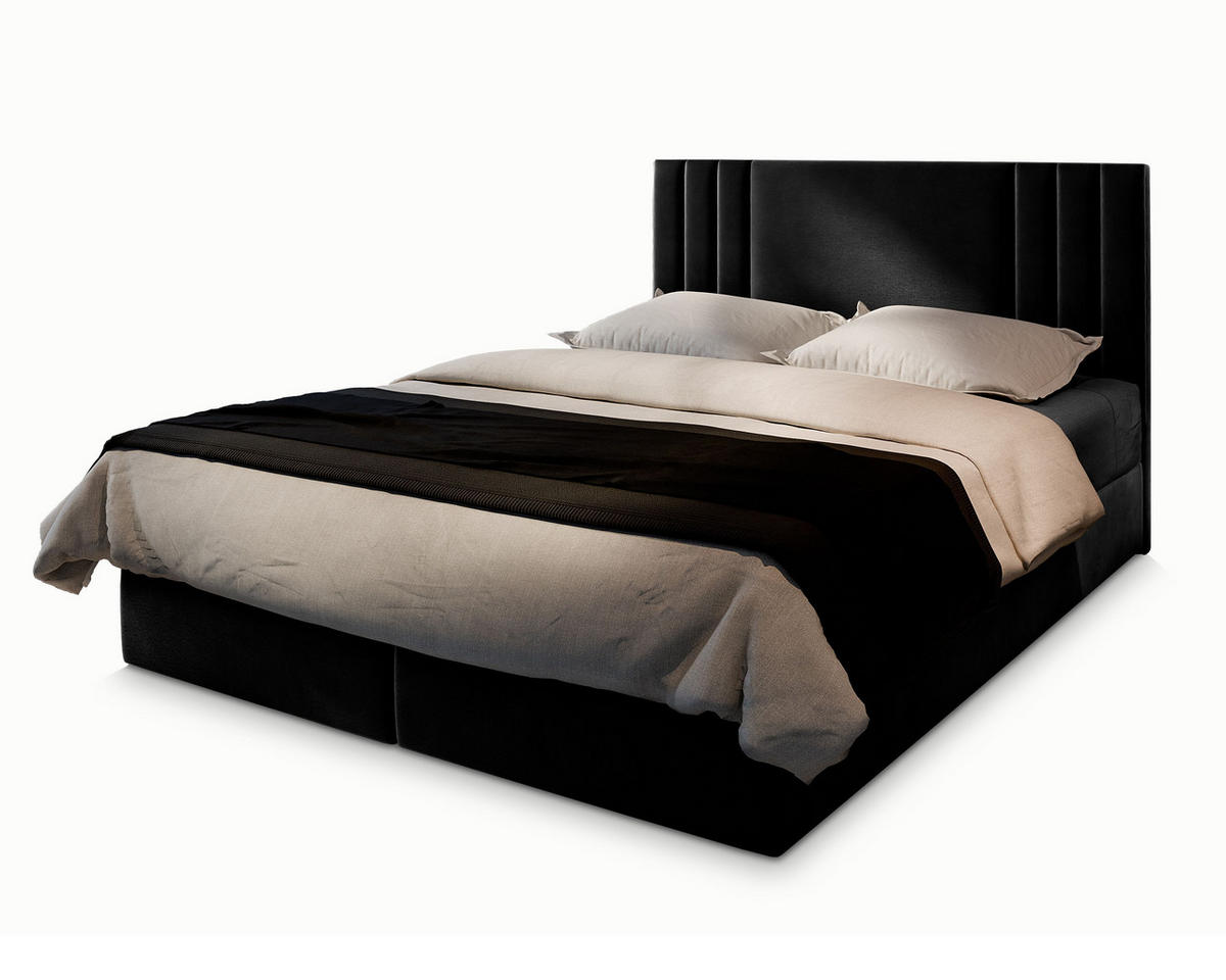 BOXBETT BRES 180x200 cm mit Matratze und Topper - Schwarz - Schwarz, Holz (180/200cm) - MASSENO