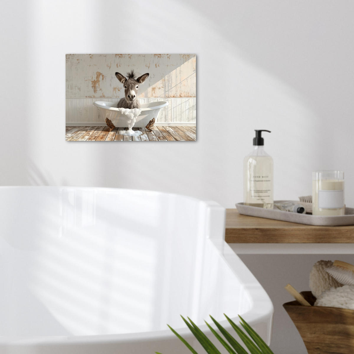 LEINWANDBILD Esel - Tiere - Badewanne - Schaumstoff 30x20 cm - Weiß, Textil (30/20cm) - MuchoWow