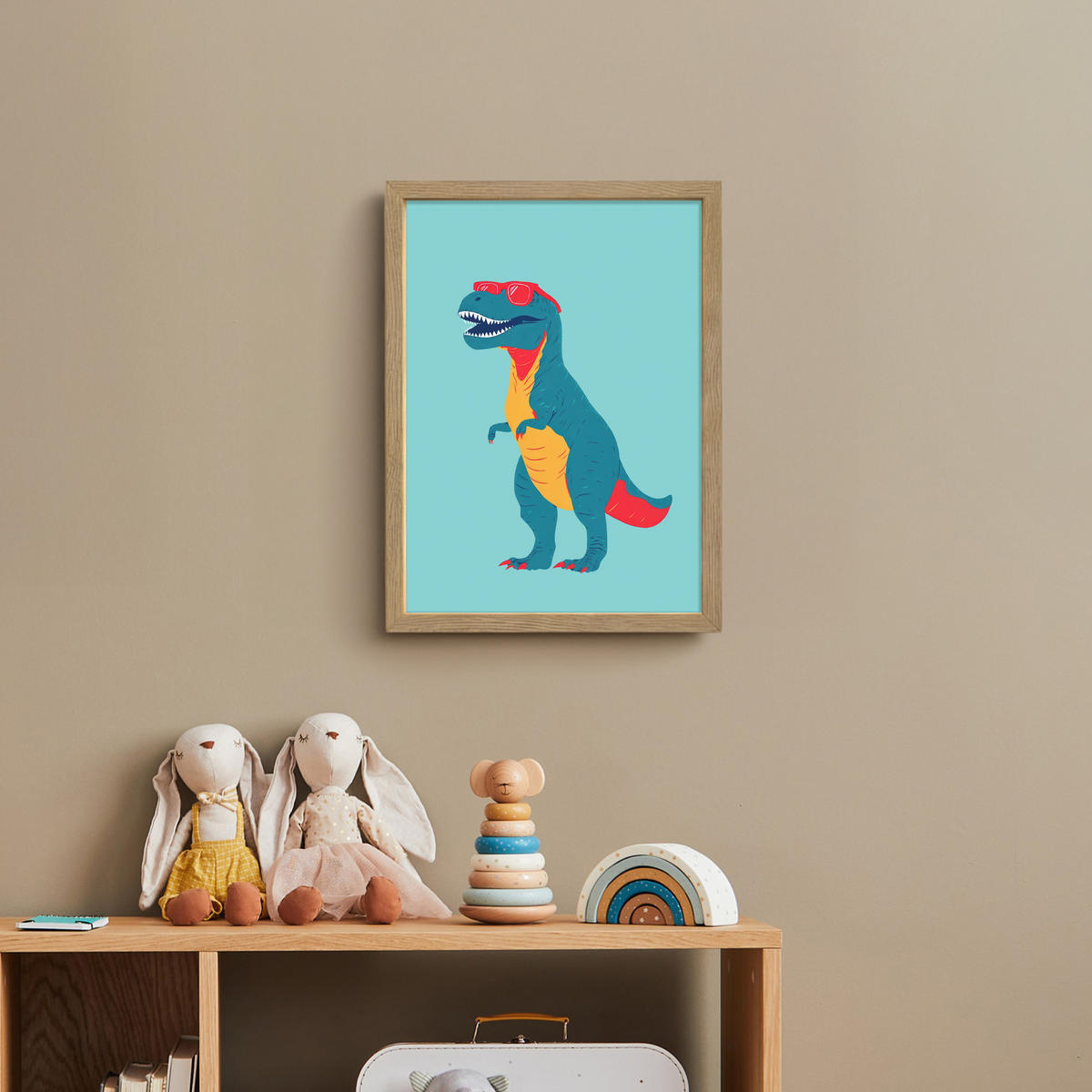 NACHTTISCHLAMPE MIT AKKU Dinosaurier - Blau - Sonnenbrille 30x40 cm - Hellblau, Holzwerkstoff (8/30/40cm) - OnlyWow