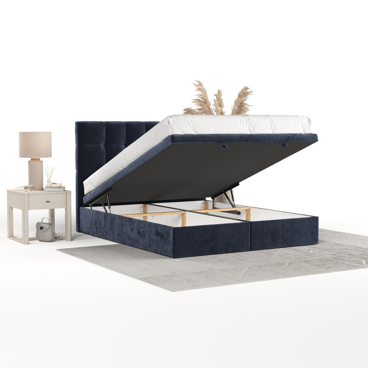 POLSTERBETT Guam mit Stauraum 160/200 cm Marineblau im Lotta Stoff - Schwarz/Dunkelblau, Holz/Holzwerkstoff (160/200cm) - AltaBeds
