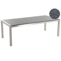 GARTENTISCH Edelstahl/Granit grau poliert 220/100 cm Grosseto - Silberfarben/Grau, Stein (220/100/74cm) - Beliani