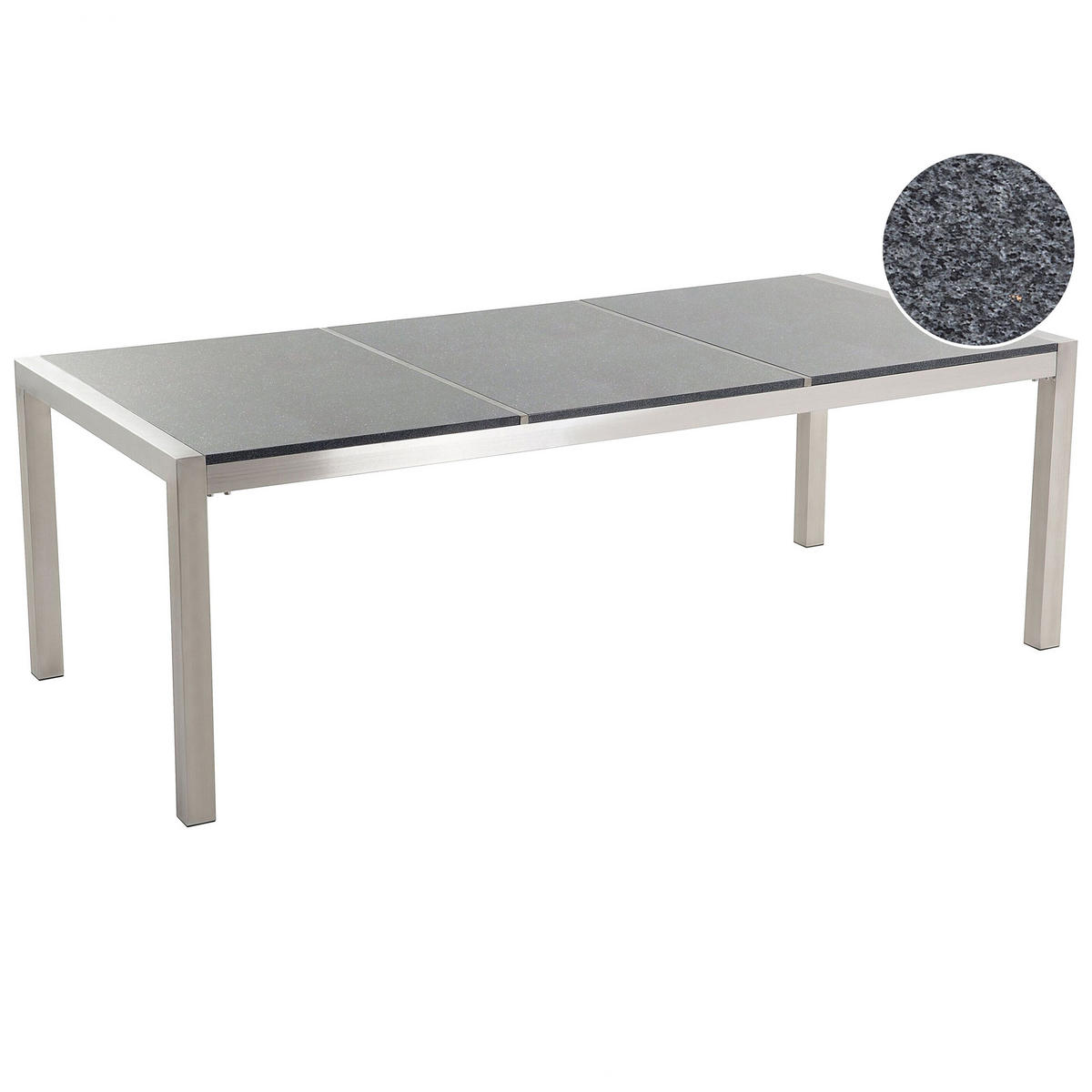 GARTENTISCH Edelstahl/Granit grau poliert 220/100 cm Grosseto - Silberfarben/Grau, Stein (220/100/74cm) - Beliani
