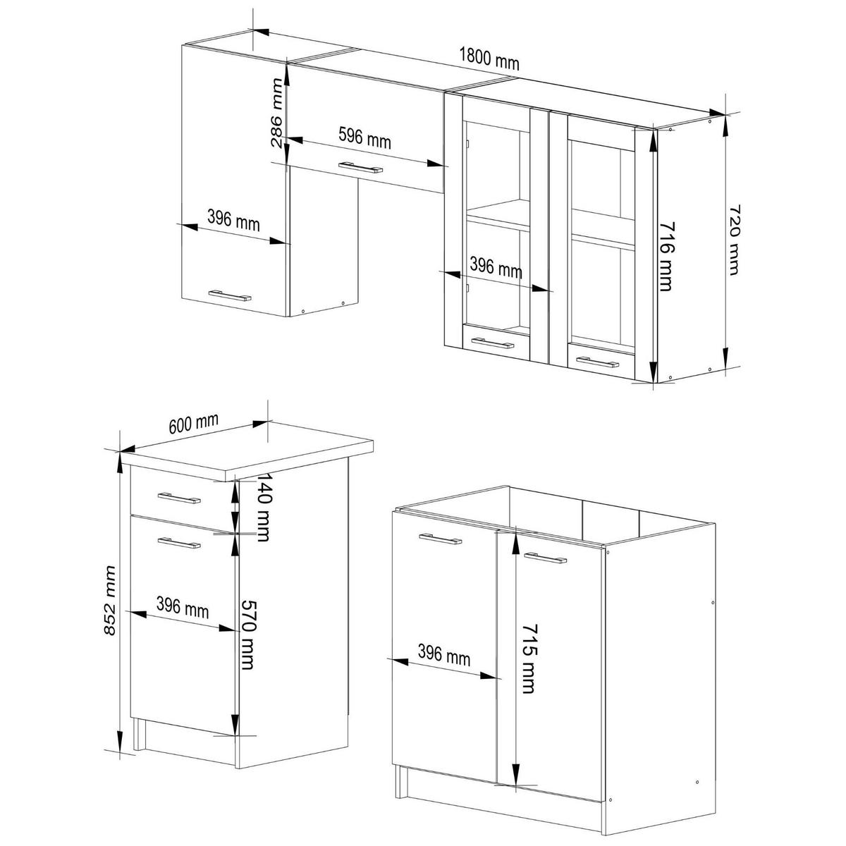 KUCHYŇSKÝ BLOK Beton 203/180/46 - tmavě šedá, kompozitní dřevo (180/203/46cm) - RAUMHIRSCH FURNITURE