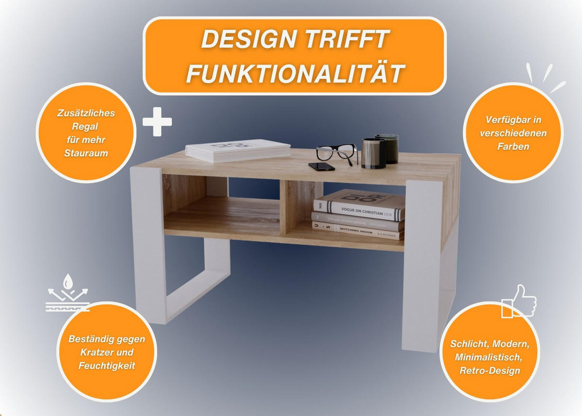 COUCHTISCH Kora92 92/45/53,6 - Weiß/Sonoma Eiche, Holzwerkstoff (54/92/45cm) - RAUMHIRSCH FURNITURE