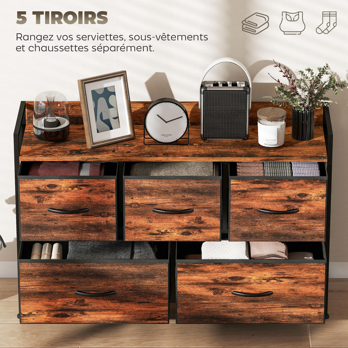 KOMMODE DE-12499 5 Schubladen 98/29/63 cm Braun - Braun, Metall (98/63/29cm) - ComfortXL