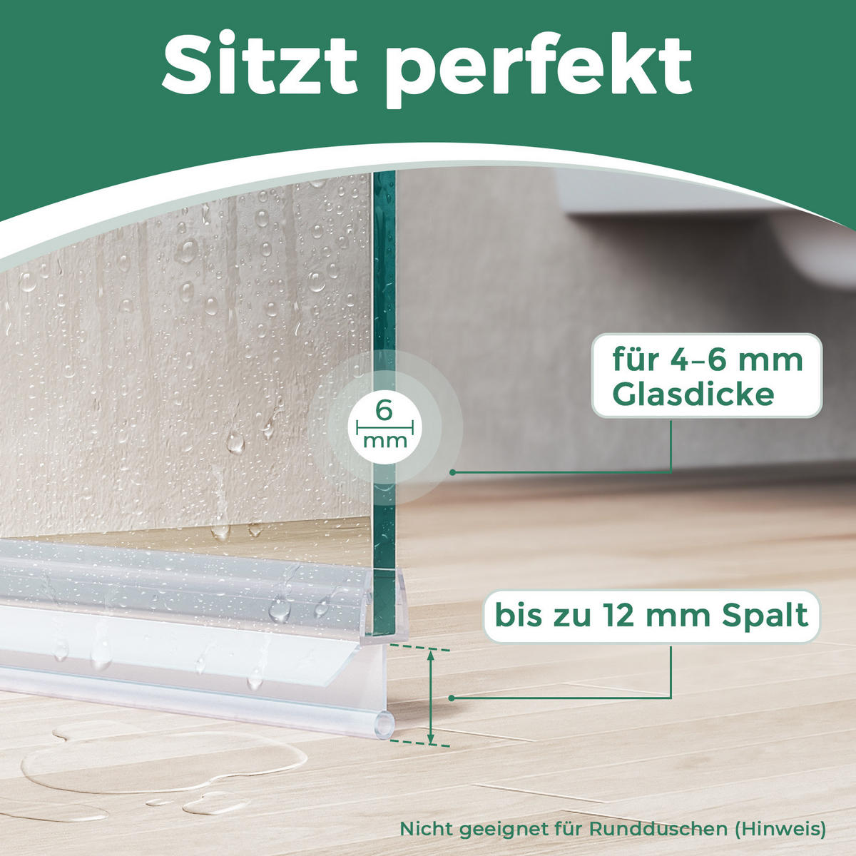 DUSCHDICHTUNG 100 cm für Duschtüren 4–6 mm transparent zuschneidbar - Transparent, Kunststoff (100/2.2cm) - S'AFIELINA
