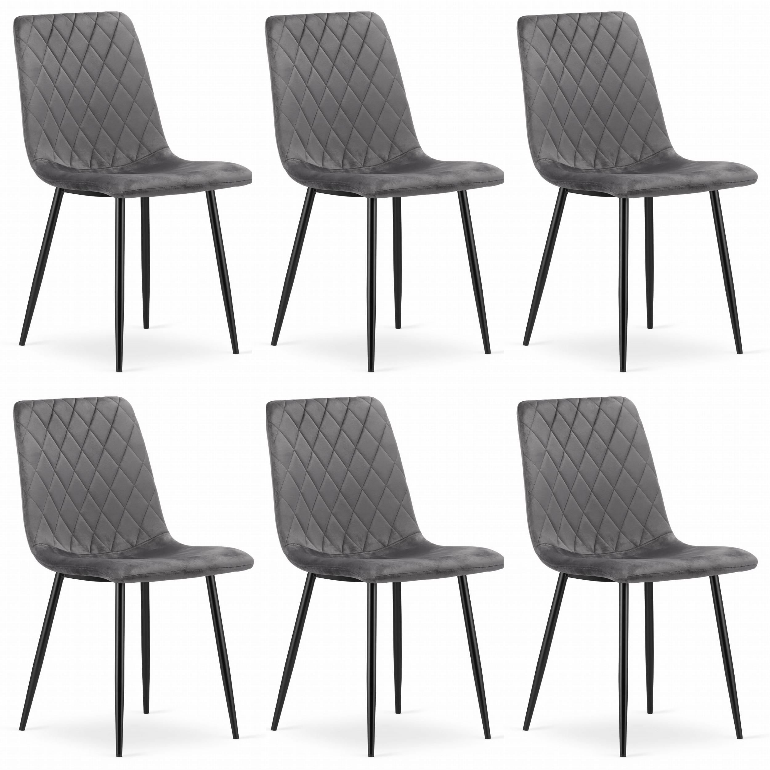 STUHL SCANNO 6-er Set, Grau, mit Samtstoff gepolstert - Anthrazit, Textil/Metall (45/89/53cm) - Komodee